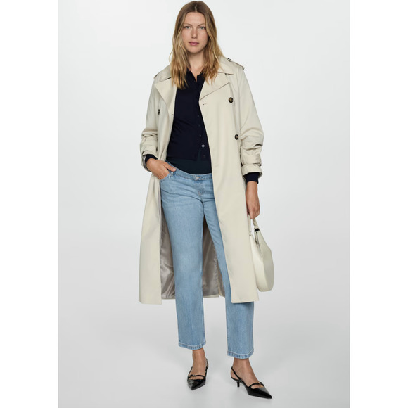 MANGO Maternity Jeans Sz 6 Blue Straight Leg Over-The-Belly Cropped Light Wash - Picture 2 of 16